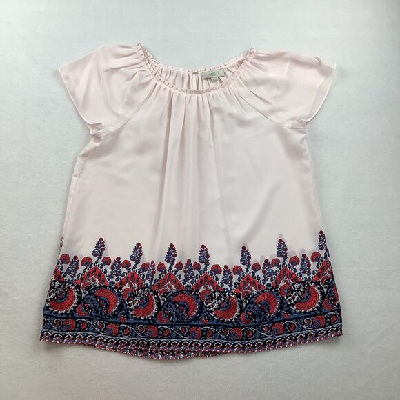 Loft Outlet Tops - Loft Women’s Medium Pale Pink Blue Floral Summer Top Blouse Pleated Neckline